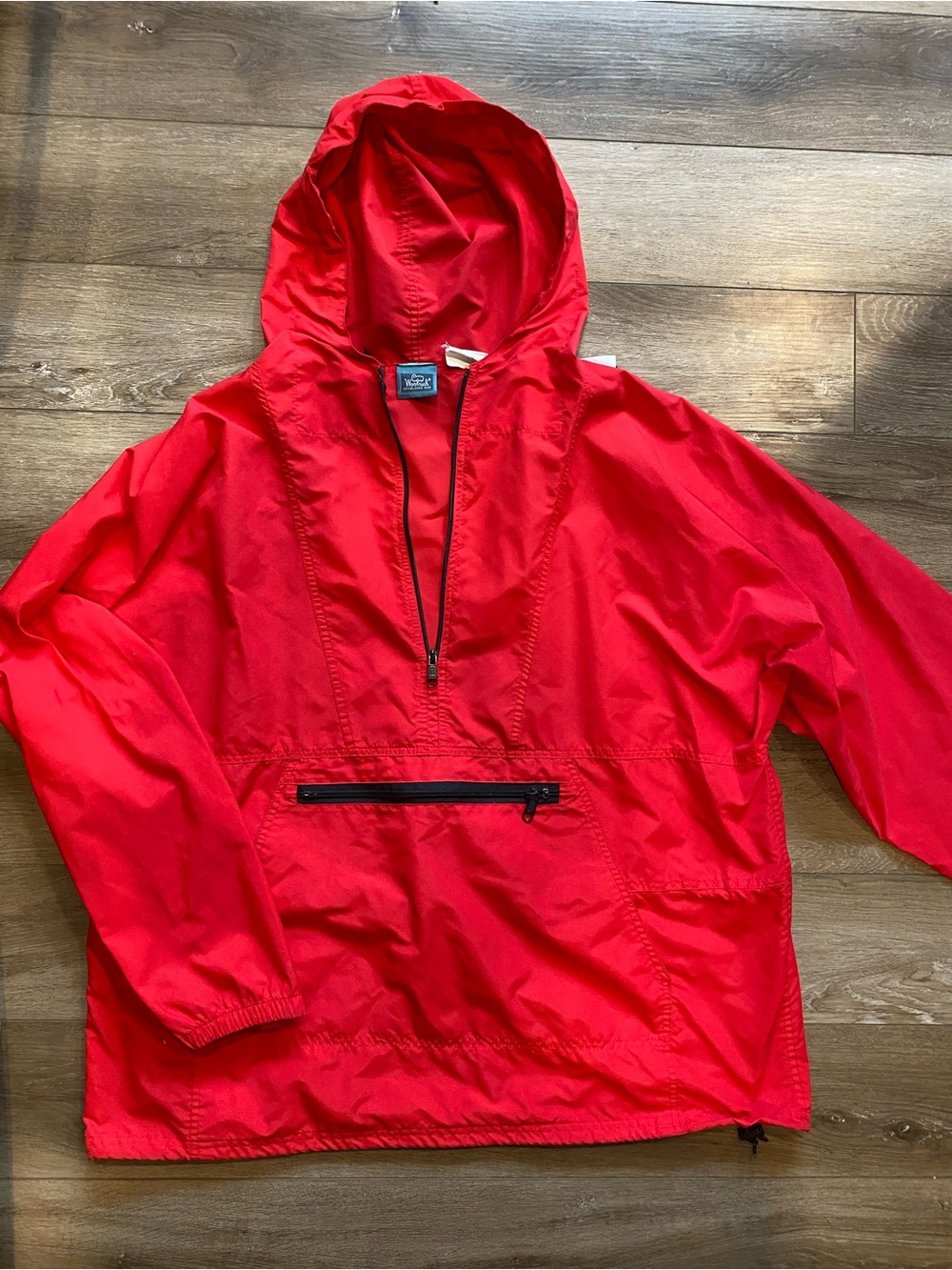 Vintage 90s Woolrich XL Red Nylon Anorak Pullover Hooded Windbreaker